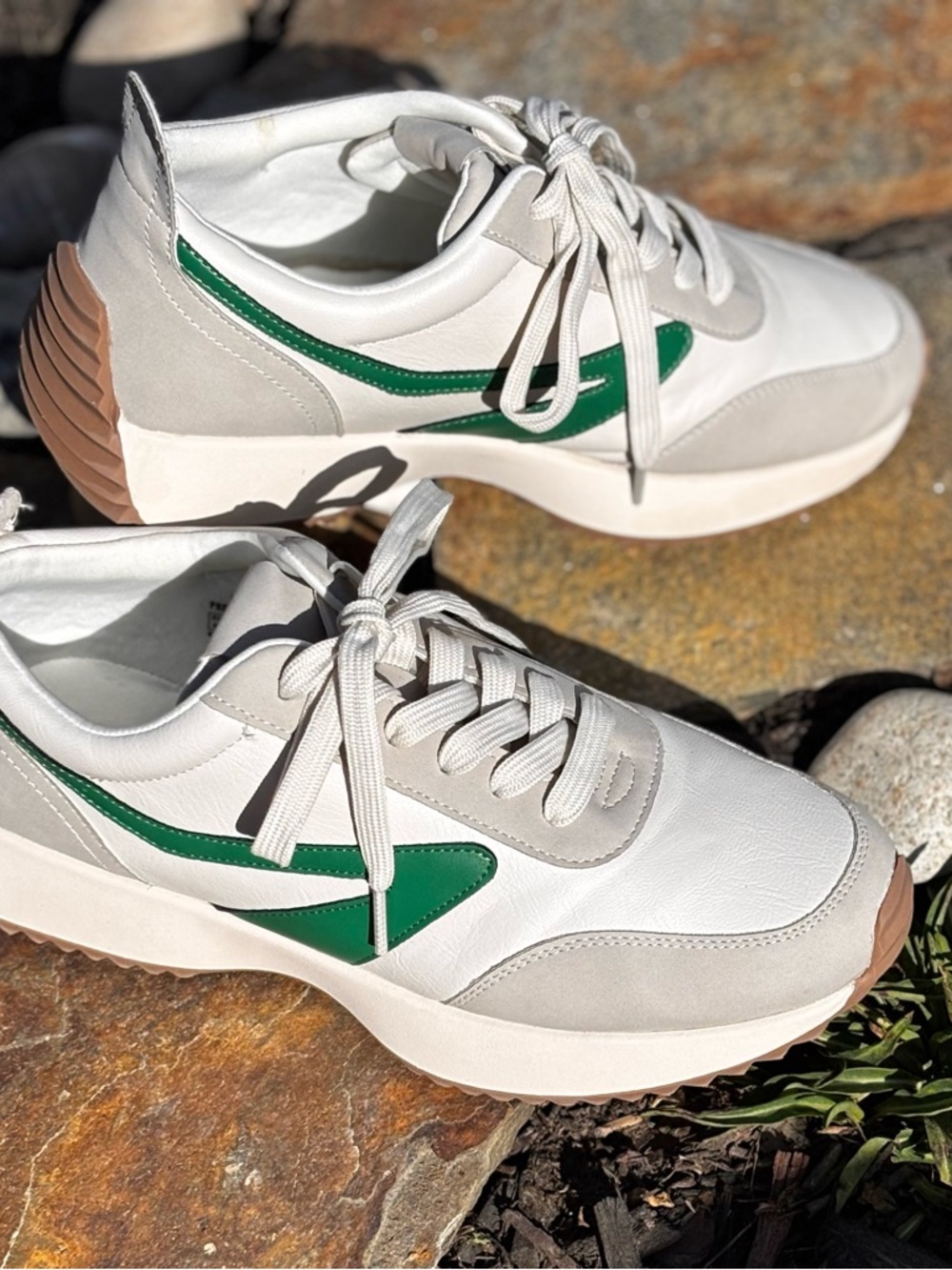 Women’s Cream and Green Retro Trainer Sneakers - Picture 2 of 6